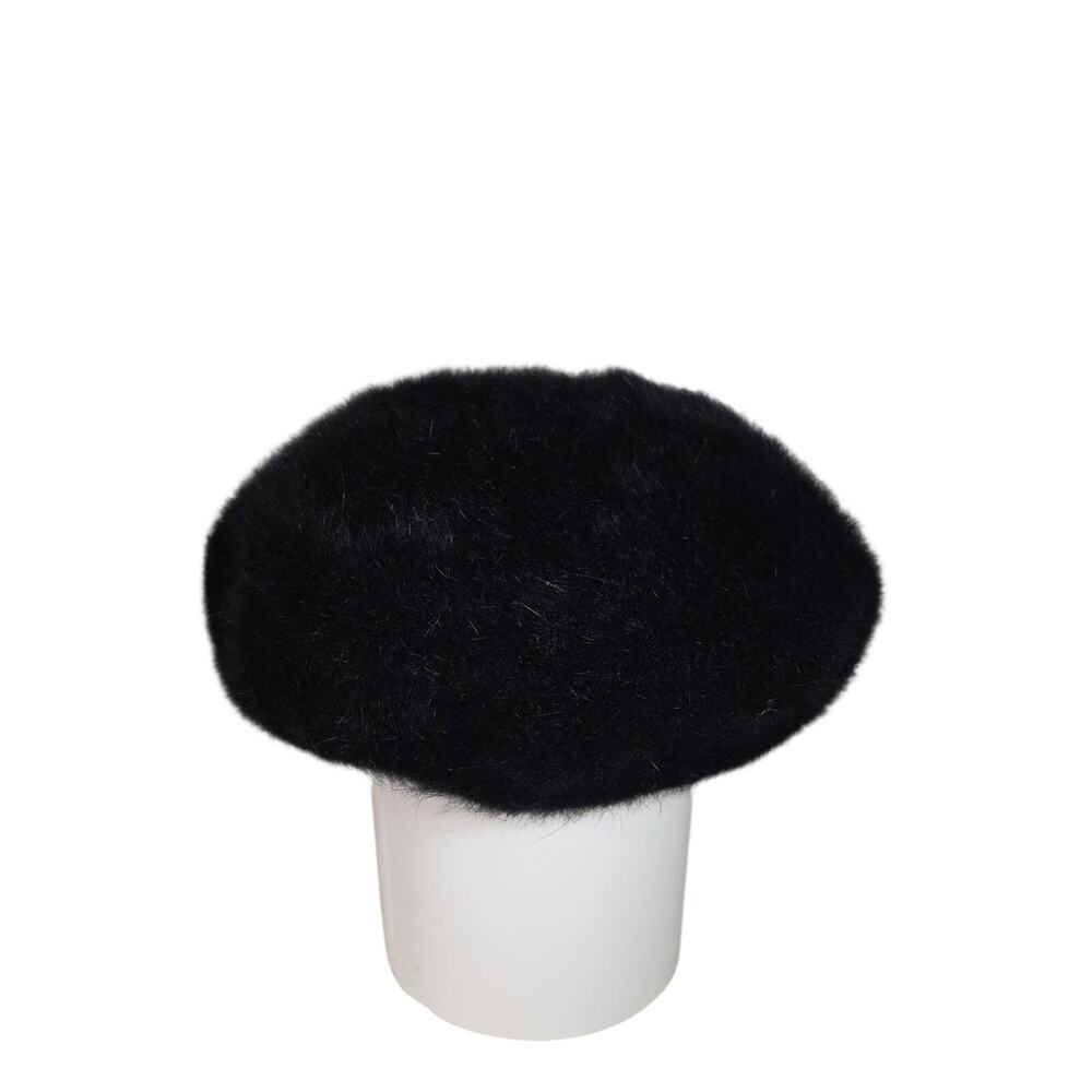 Jerri-Jo Hats Black Rabbit Hair Wool Blend Beret Vintage Hat